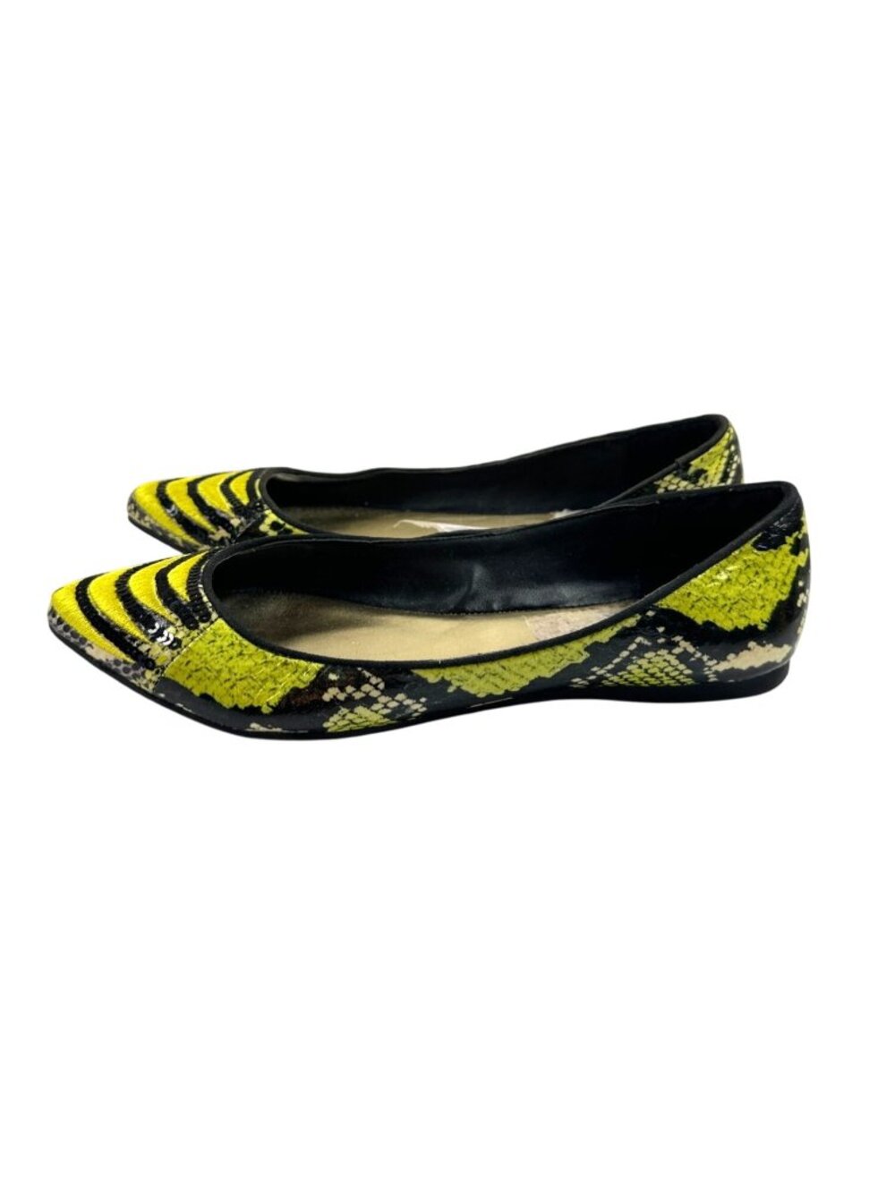 Embroidered Womens Size 6.5 Snake Ballet Casual Flats Green & Black